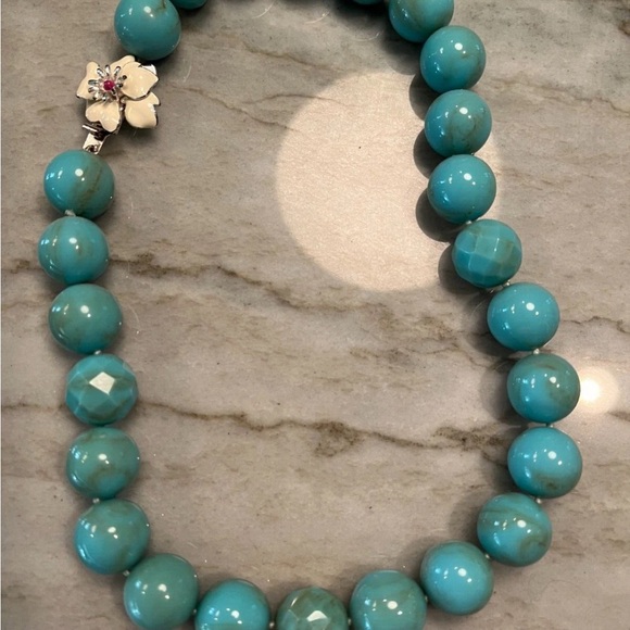 Stella &Dot vintage Y2K hand painted Turquoise chunky BLOOM beaded necklace - Picture 8 of 9